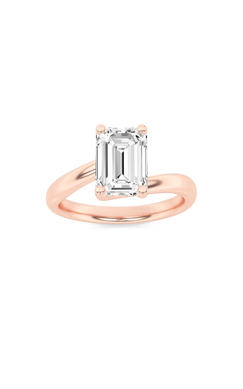2Cttw Emerald Shaped Lab Grown Diamond (F/VS) Bypass Shank Engagement Ring in 14K Gold