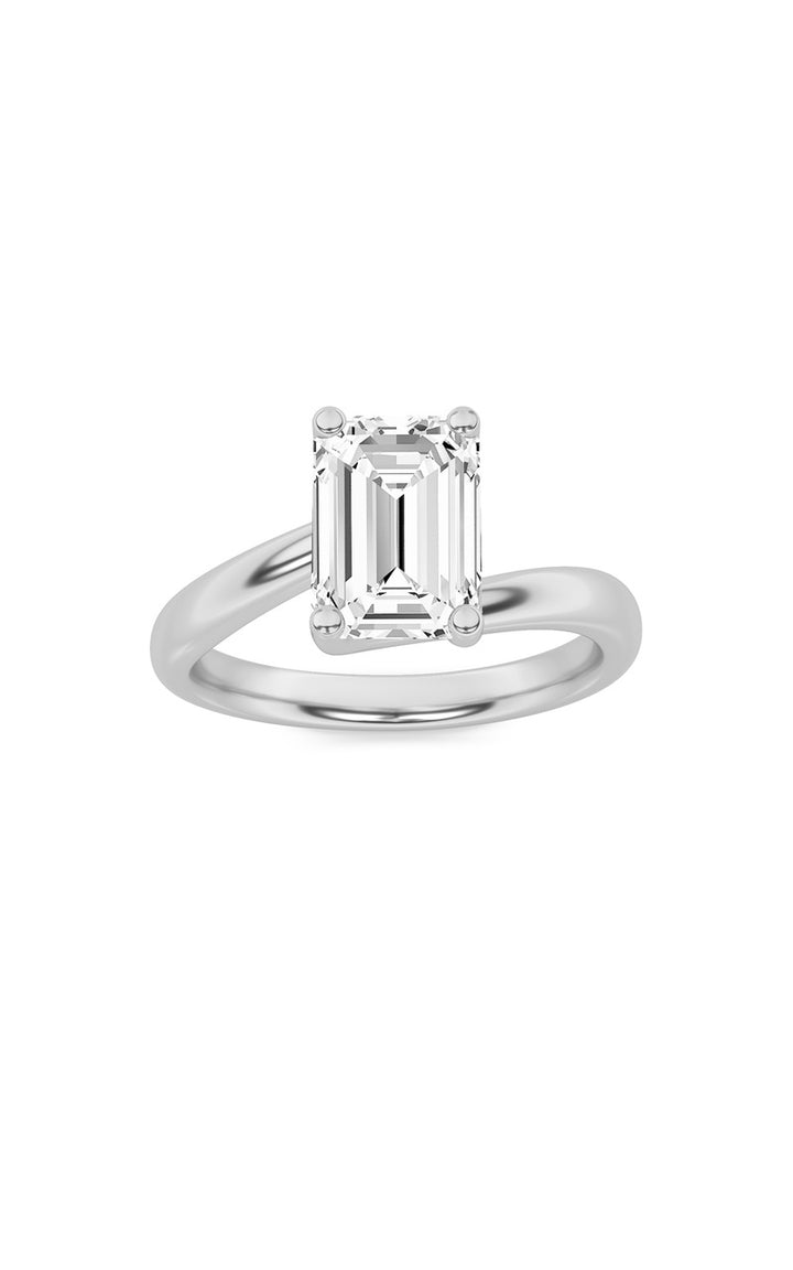 3Cttw Emerald Shaped Lab Grown Diamond (F/VS) Bypass Shank Engagement Ring in 14K Gold