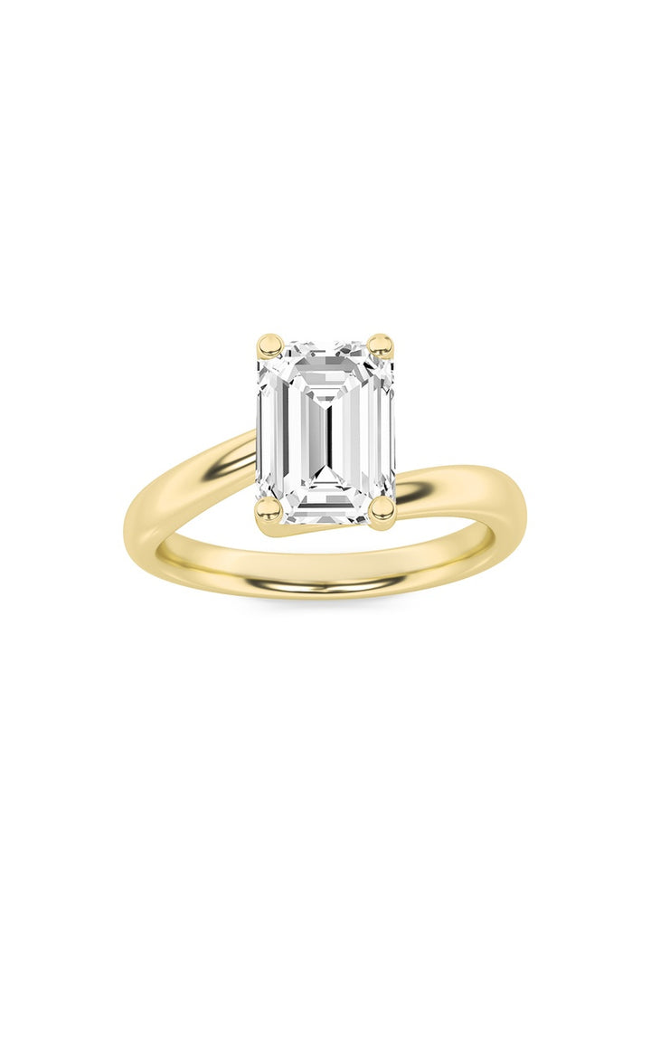 3Cttw Emerald Shaped Lab Grown Diamond (F/VS) Bypass Shank Engagement Ring in 14K Gold