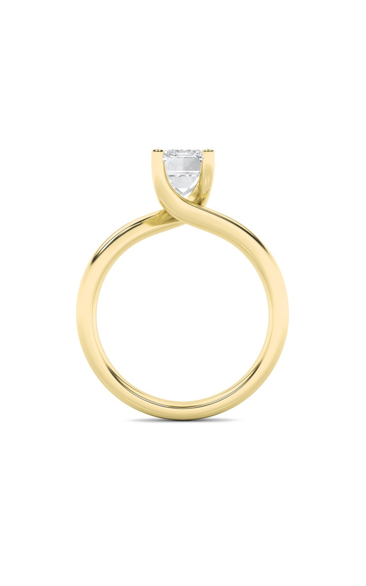 3Cttw Emerald Shaped Lab Grown Diamond (F/VS) Bypass Shank Engagement Ring in 14K Gold