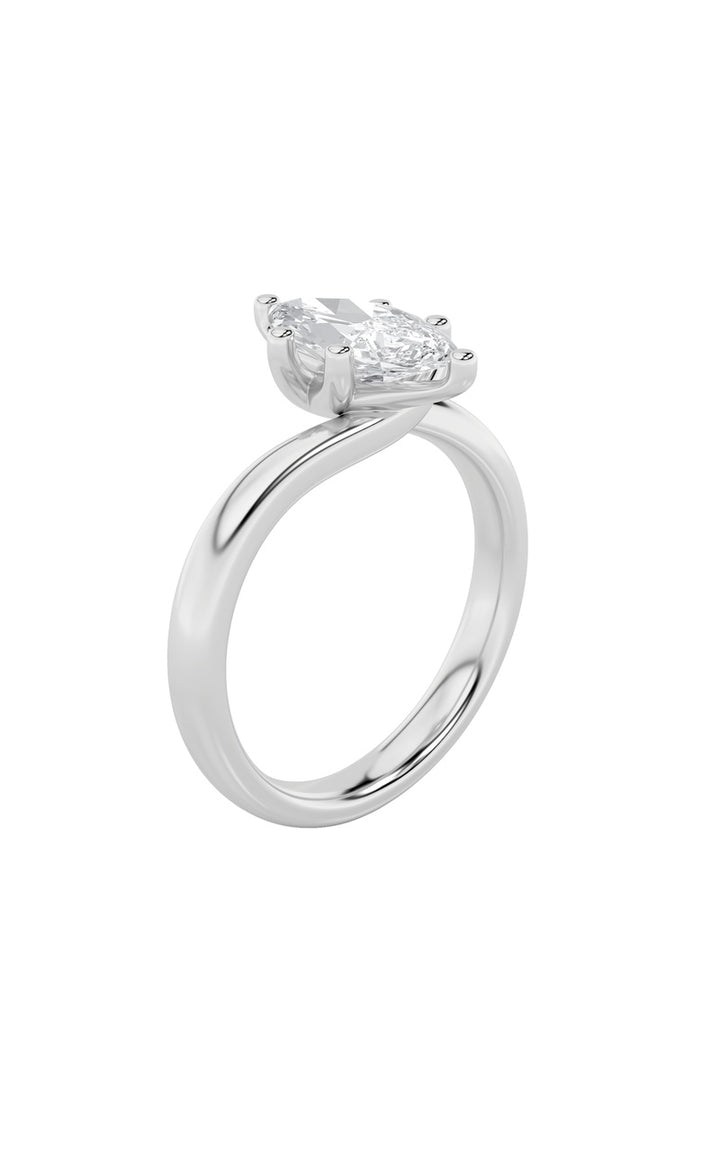 1Cttw Marquise Shaped Lab Grown Diamond (F/VS) Bypass Shank Engagement Ring in 14K Gold