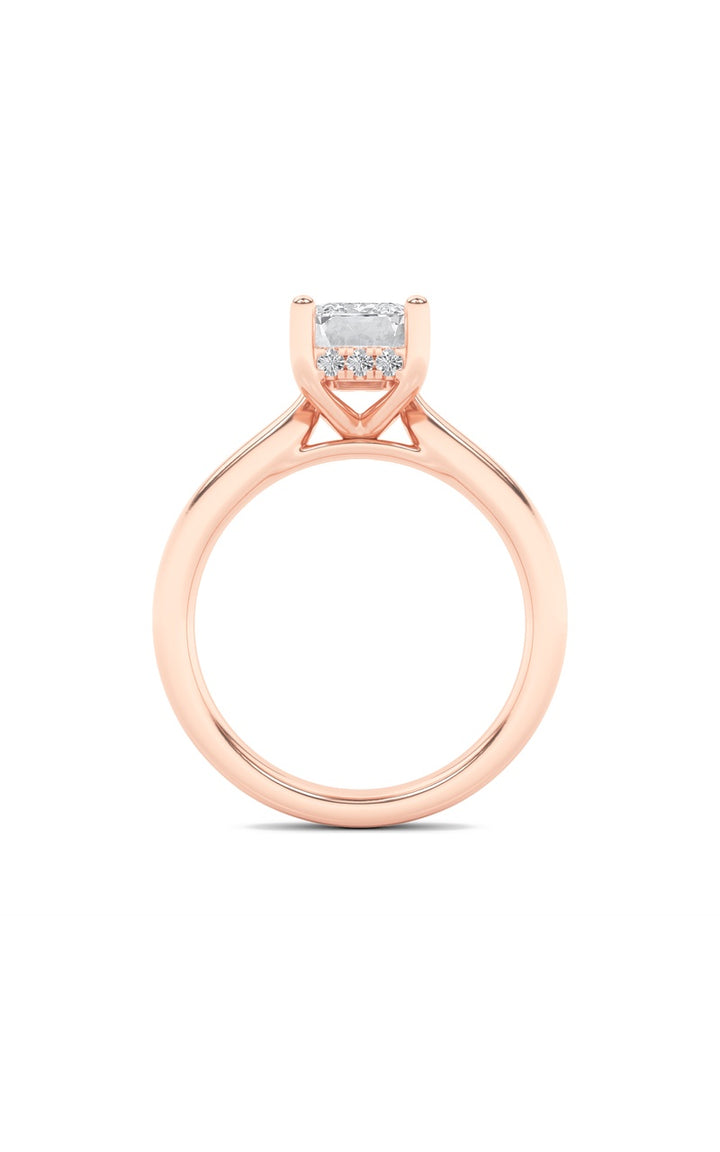 2Cttw Emerald Shaped Lab Grown Diamond (F/VS) Hidden Halo Cathedral Shank Engagement Ring in 14K Gold