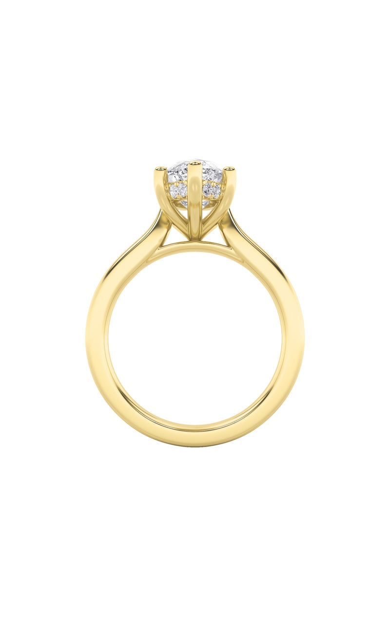 1Cttw Marquise Shaped Lab Grown Diamond (F/VS) Hidden Halo Cathedral Shank Engagement Ring in 14K Gold