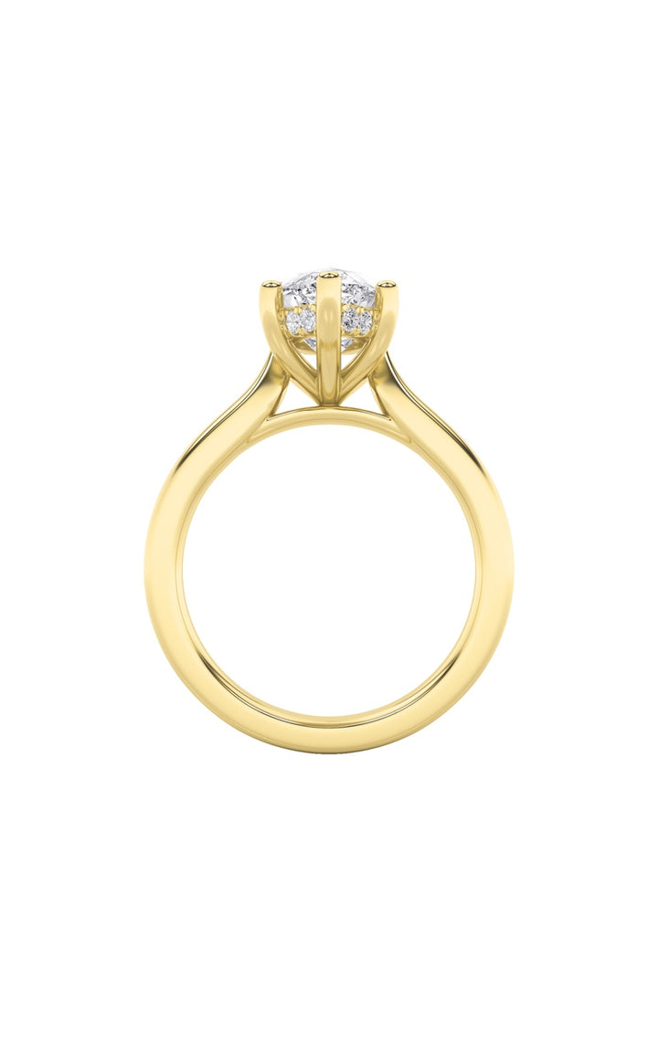 1Cttw Marquise Shaped Lab Grown Diamond (F/VS) Hidden Halo Cathedral Shank Engagement Ring in 14K Gold