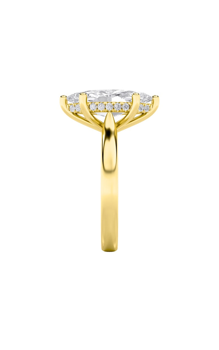 1Cttw Marquise Shaped Lab Grown Diamond (F/VS) Hidden Halo Cathedral Shank Engagement Ring in 14K Gold