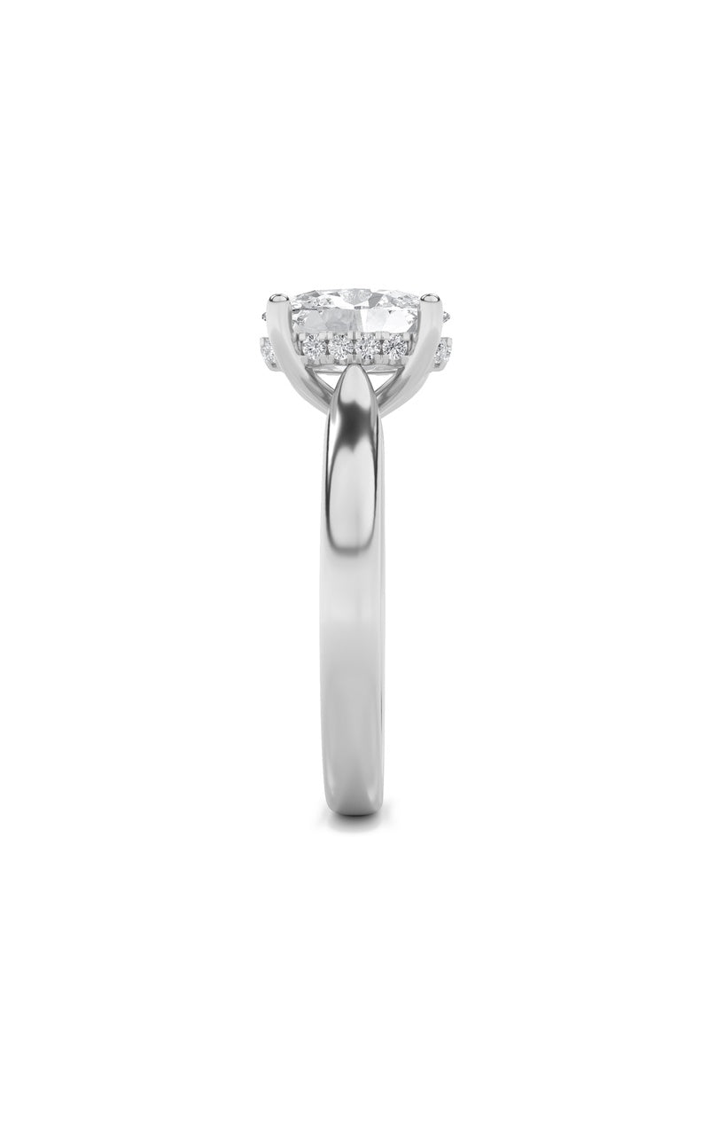 1Cttw Oval Shaped Lab Grown Diamond (F/VS) HiddenHalo Cathedral Shank Engagement Ring in 14K Gold