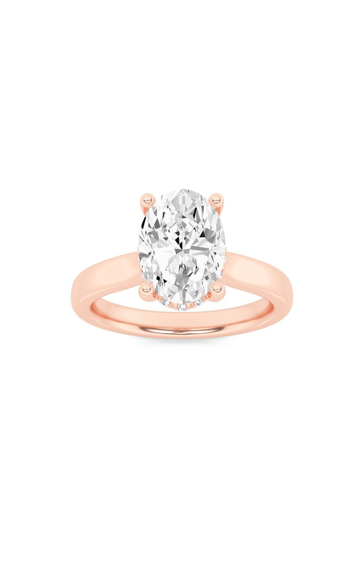 1Cttw Oval Shaped Lab Grown Diamond (F/VS) Hidden Halo Cathedral Shank Engagement Ring in 14K Gold