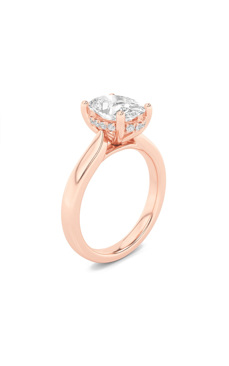 1Cttw Oval Shaped Lab Grown Diamond (F/VS) HiddenHalo Cathedral Shank Engagement Ring in 14K Gold