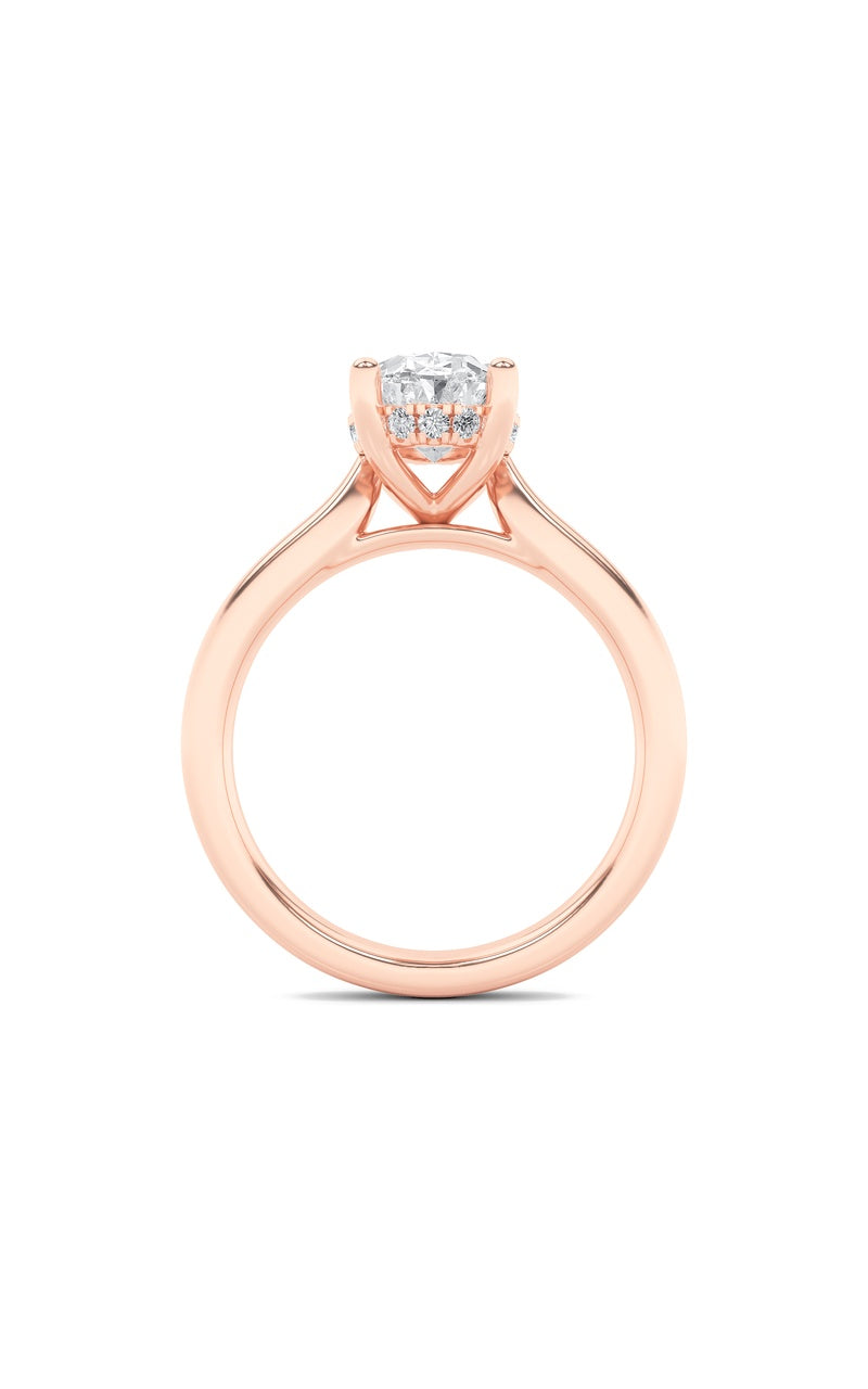 1Cttw Oval Shaped Lab Grown Diamond (F/VS) HiddenHalo Cathedral Shank Engagement Ring in 14K Gold