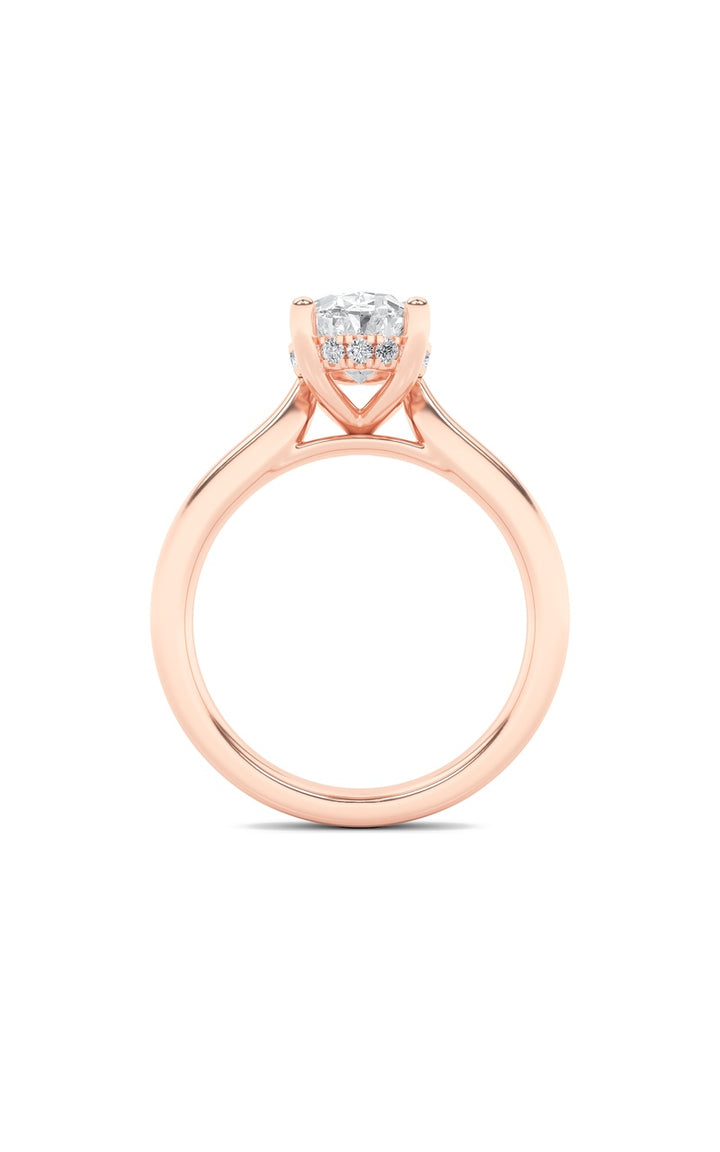 1Cttw Oval Shaped Lab Grown Diamond (F/VS) HiddenHalo Cathedral Shank Engagement Ring in 14K Gold