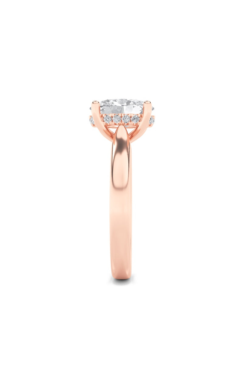 1Cttw Oval Shaped Lab Grown Diamond (F/VS) HiddenHalo Cathedral Shank Engagement Ring in 14K Gold