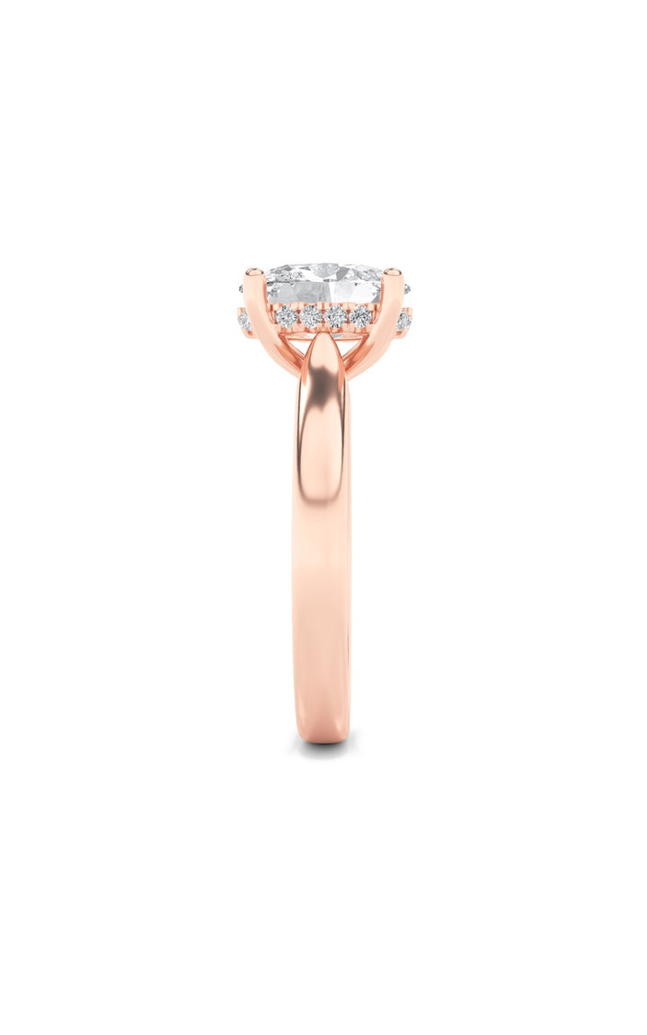 1Cttw Oval Shaped Lab Grown Diamond (F/VS) HiddenHalo Cathedral Shank Engagement Ring in 14K Gold