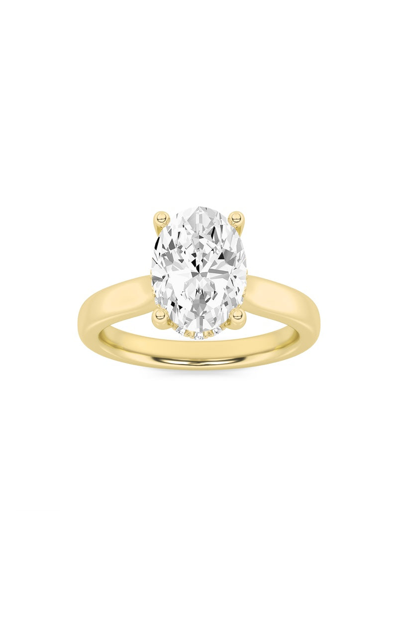 2Cttw Oval Shaped Lab Grown Diamond (F/VS) HiddenHalo Cathedral Shank Engagement Ring in 14K Gold