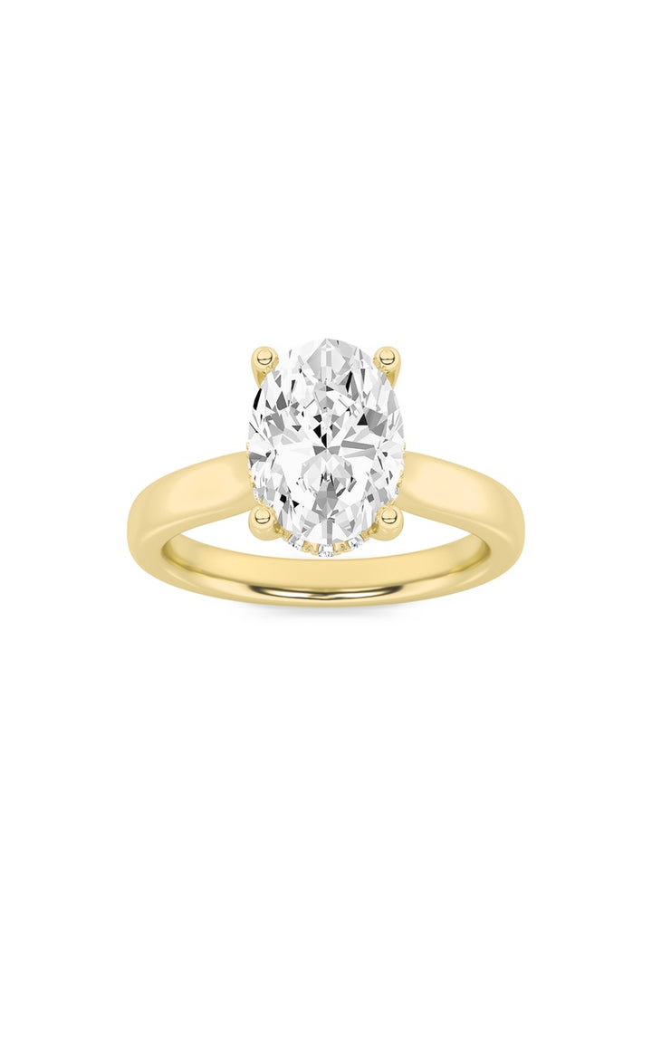 2Cttw Oval Shaped Lab Grown Diamond (F/VS) HiddenHalo Cathedral Shank Engagement Ring in 14K Gold
