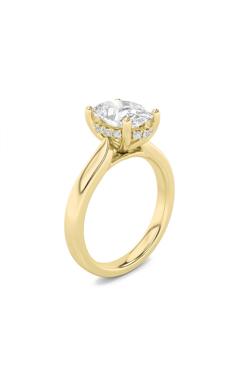 2Cttw Oval Shaped Lab Grown Diamond (F/VS) HiddenHalo Cathedral Shank Engagement Ring in 14K Gold