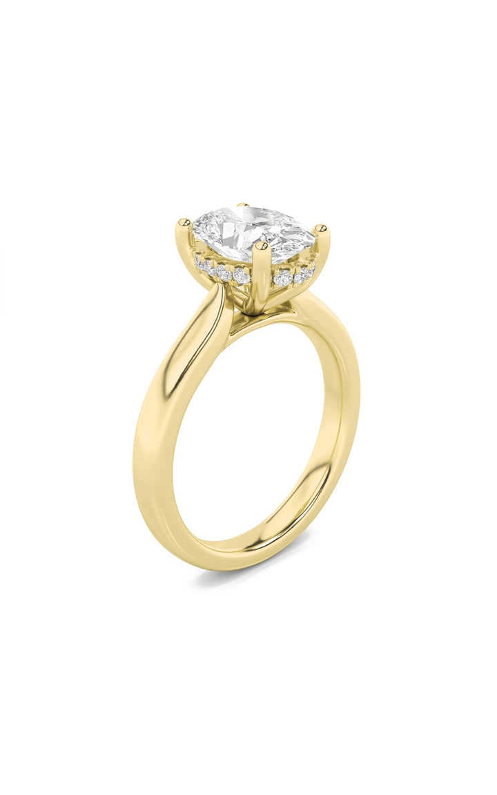 2Cttw Oval Shaped Lab Grown Diamond (F/VS) HiddenHalo Cathedral Shank Engagement Ring in 14K Gold