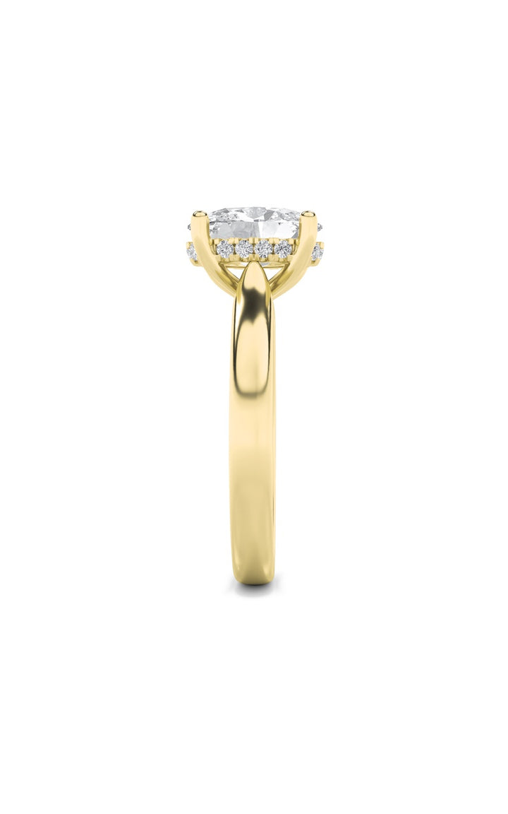 2Cttw Oval Shaped Lab Grown Diamond (F/VS) Hidden Halo Cathedral Shank Engagement Ring in 14K Gold