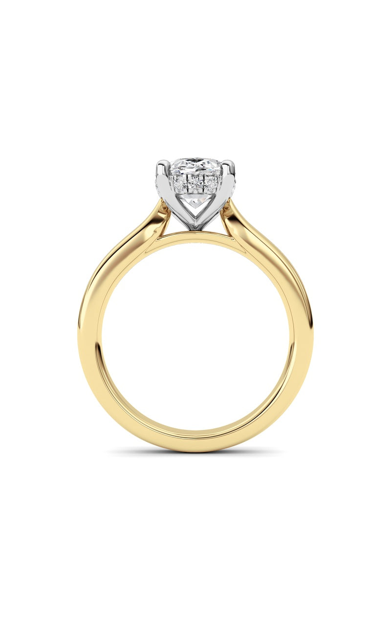 2Cttw Oval Shaped Lab Grown Diamond (F/VS) HiddenHalo Cathedral Shank Engagement Ring in 14K Gold