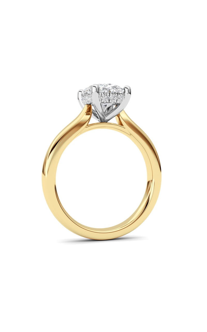 2Cttw Oval Shaped Lab Grown Diamond (F/VS) HiddenHalo Cathedral Shank Engagement Ring in 14K Gold