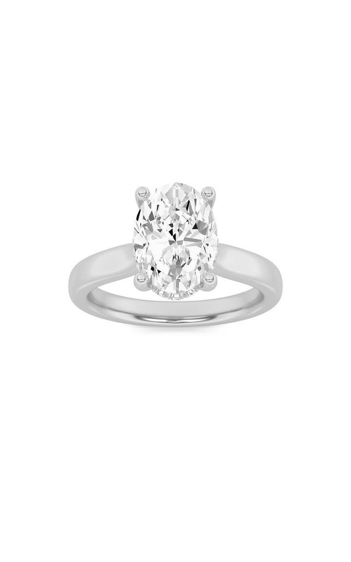 3CTW Oval Shaped Lab Grown Diamond (F/VS) Hidden Halo Cathedral Shank Engagement Ring in 14K Gold