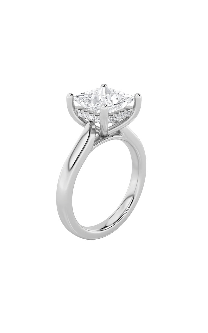 1Cttw Princess Shaped Lab Grown Diamond (F/VS) Hidden Halo Cathedral Shank Engagement Ring in 14K Gold