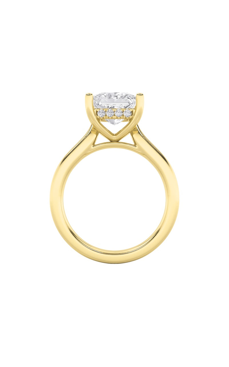 1Cttw Princess Shaped Lab Grown Diamond (F/VS) Hidden Halo Cathedral Shank Engagement Ring in 14K Gold