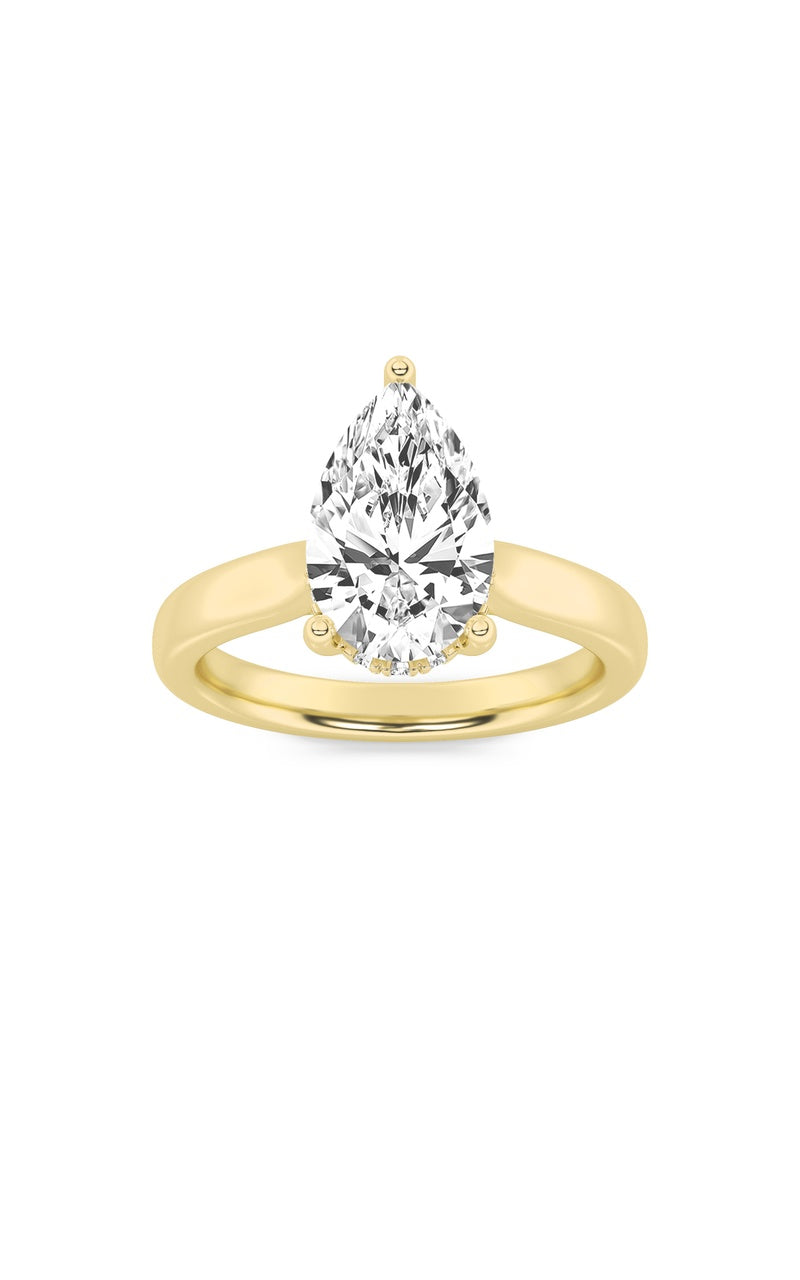 1Cttw Pear Shaped Lab Grown Diamond (F/VS) HiddenHalo Cathedral Shank Engagement Ring in 14K Gold