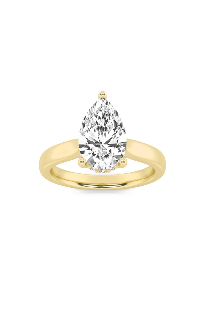 1Cttw Pear Shaped Lab Grown Diamond (F/VS) HiddenHalo Cathedral Shank Engagement Ring in 14K Gold