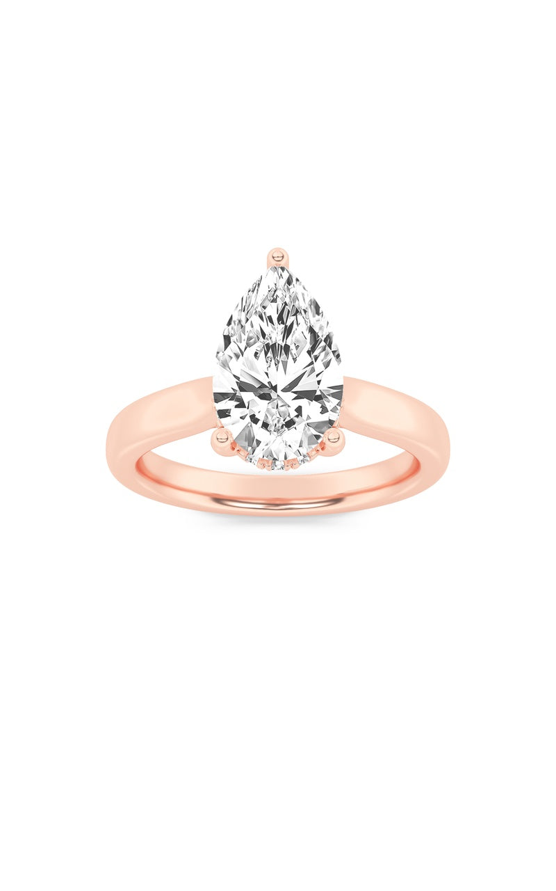 1Cttw Pear Shaped Lab Grown Diamond (F/VS) HiddenHalo Cathedral Shank Engagement Ring in 14K Gold
