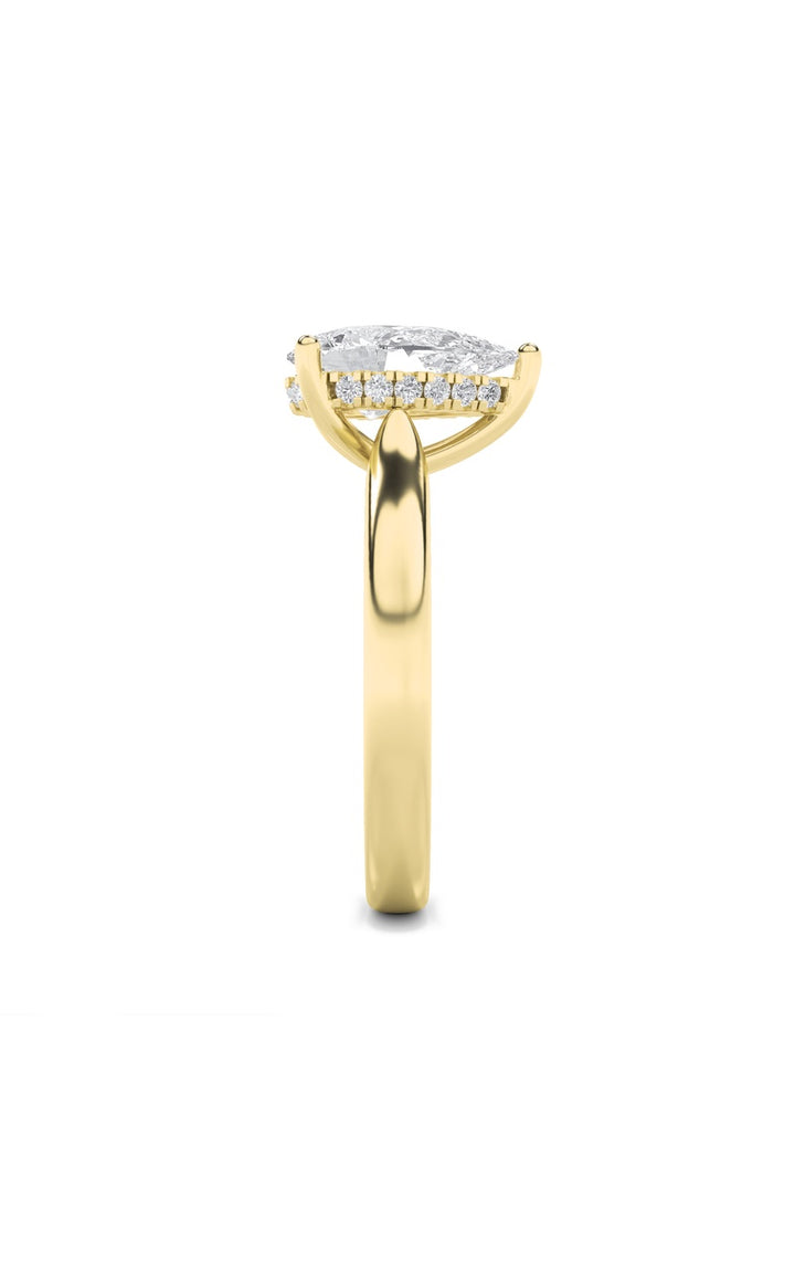 2Cttw Pear Shaped Lab Grown Diamond (F/VS) HiddenHalo Cathedral Shank Engagement Ring in 14K Gold