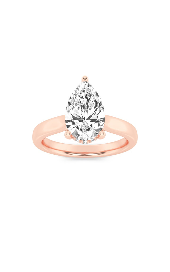 2Cttw Pear Shaped Lab Grown Diamond (F/VS) HiddenHalo Cathedral Shank Engagement Ring in 14K Gold