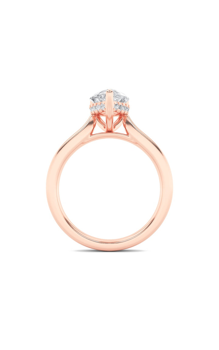 2Cttw Pear Shaped Lab Grown Diamond (F/VS) HiddenHalo Cathedral Shank Engagement Ring in 14K Gold