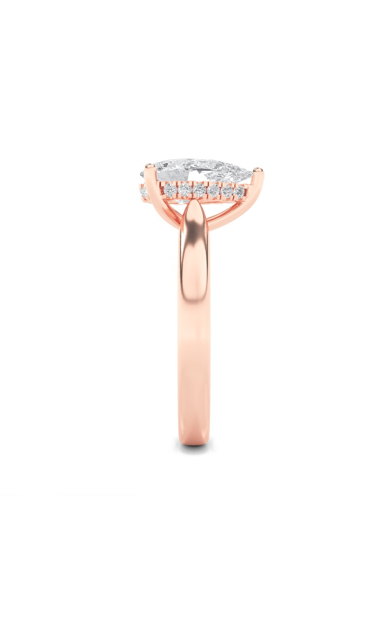 2Cttw Pear Shaped Lab Grown Diamond (F/VS) HiddenHalo Cathedral Shank Engagement Ring in 14K Gold