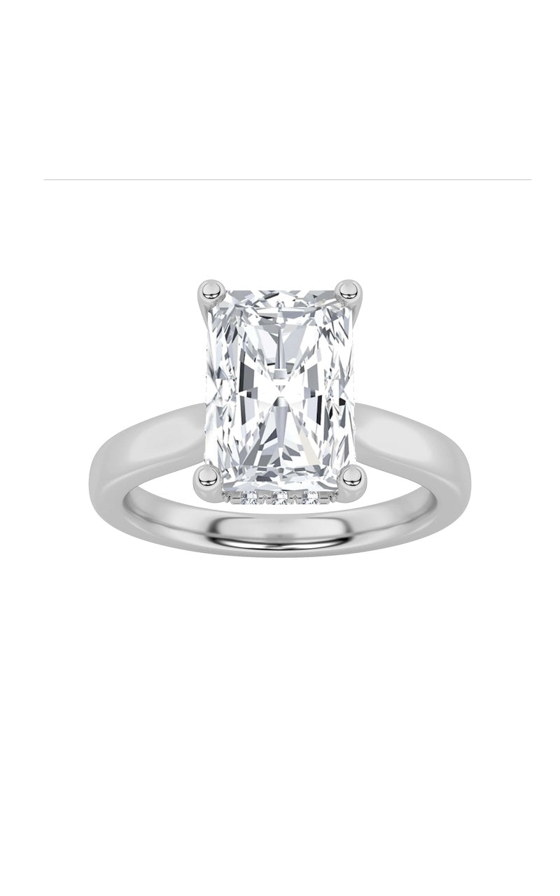 1Cttw Radiant Shaped Lab Grown Diamond (F/VVS) Hidden Halo Cathedral Shank Engagement Ring in 14K Gold