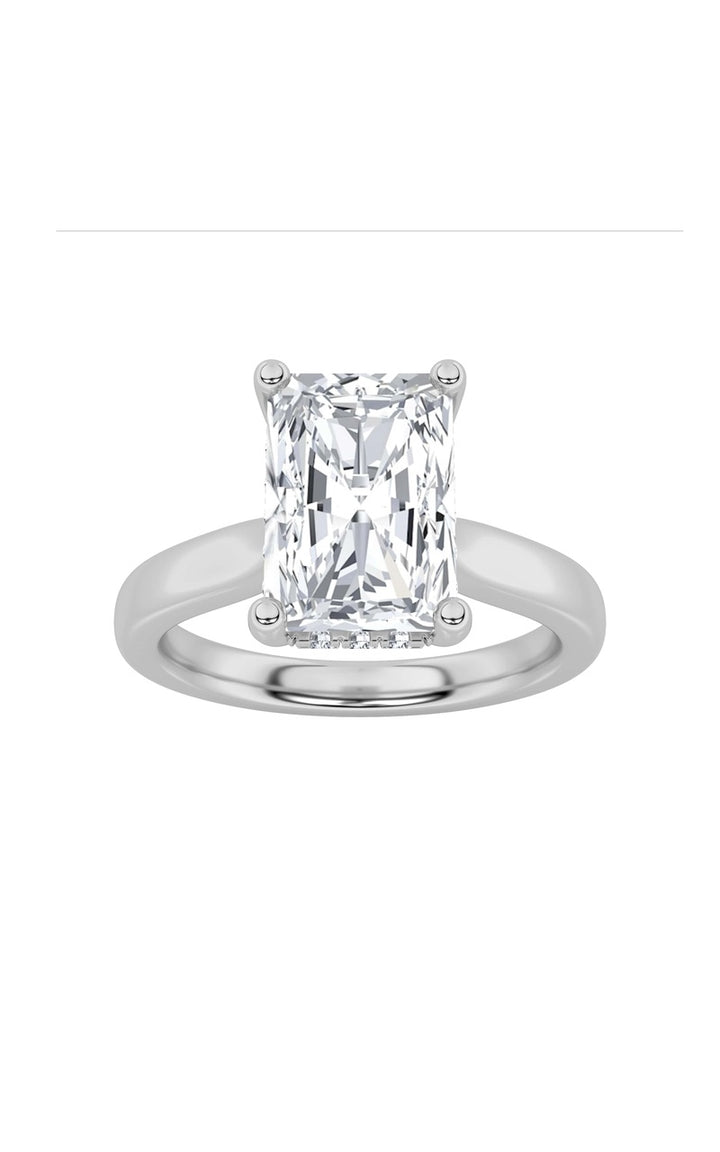 1Cttw Radiant Shaped Lab Grown Diamond (F/VVS) Hidden Halo Cathedral Shank Engagement Ring in 14K Gold