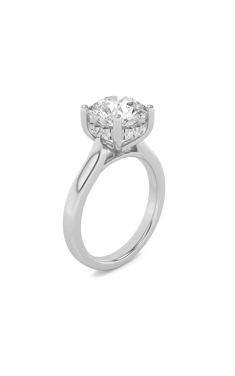 1Cttw Round Shaped Lab Grown Diamond (F/VVS) Hidden Halo Cathedral Shank Engagement Ring in 14K Gold
