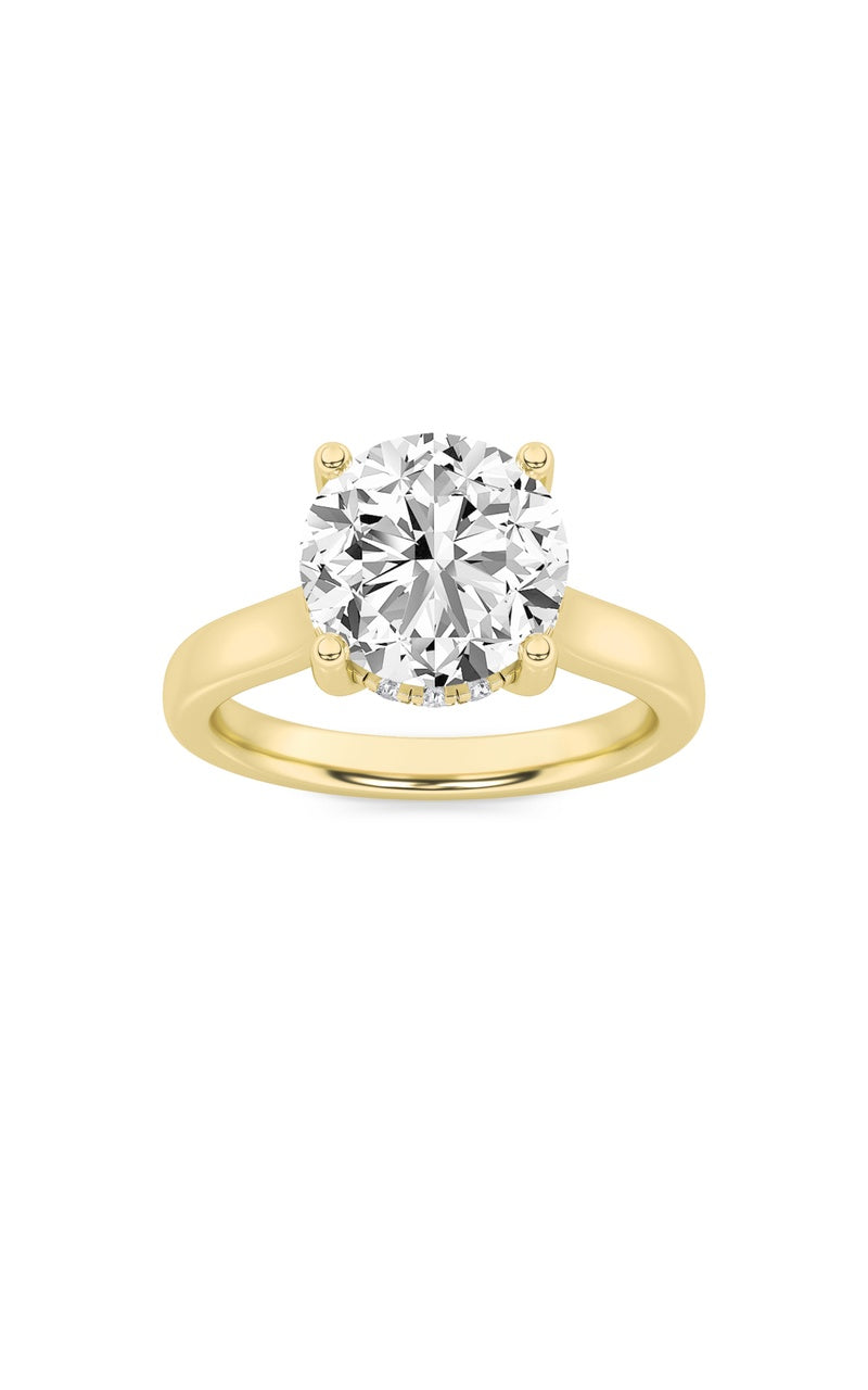 1.5Cttw Round Shaped Lab Grown Diamond (F/VS) Hidden Halo Cathedral Shank Engagement Ring in 14K Gold