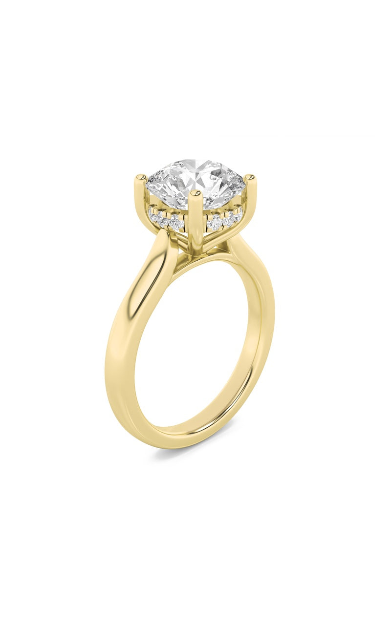 1.5Cttw Round Shaped Lab Grown Diamond (F/VS) Hidden Halo Cathedral Shank Engagement Ring in 14K Gold