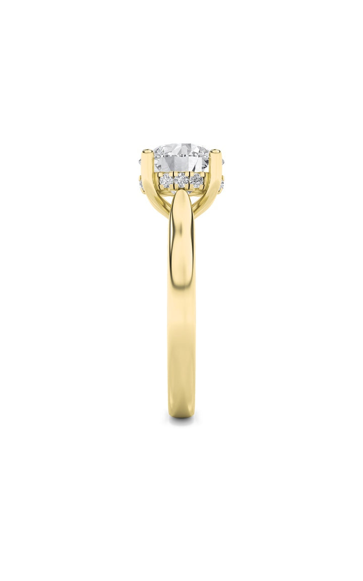 2Cttw Round Shaped Lab Grown Diamond (F/VS) Hidden Halo Cathedral Shank Engagement Ring in 14K Gold