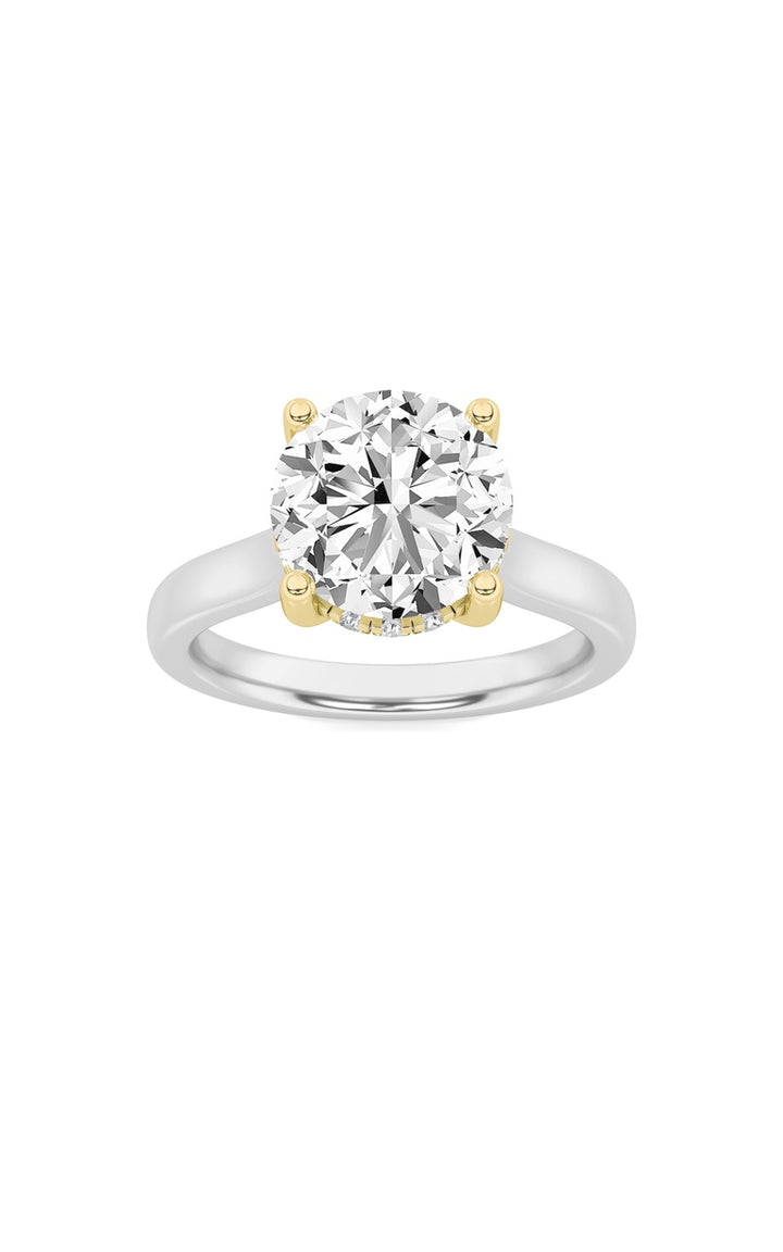 3Cttw Round Shaped Lab Grown Diamond (F/VS) Hidden Halo Cathedral Shank Engagement Ring in 14K Gold