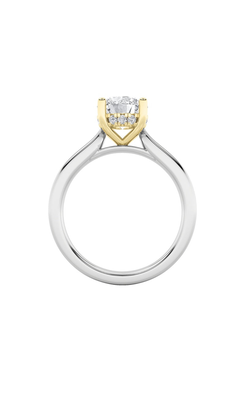 3Cttw Round Shaped Lab Grown Diamond (F/VS) Hidden Halo Cathedral Shank Engagement Ring in 14K Gold