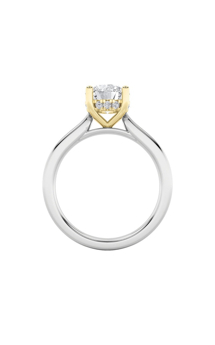 3Cttw Round Shaped Lab Grown Diamond (F/VS) Hidden Halo Cathedral Shank Engagement Ring in 14K Gold