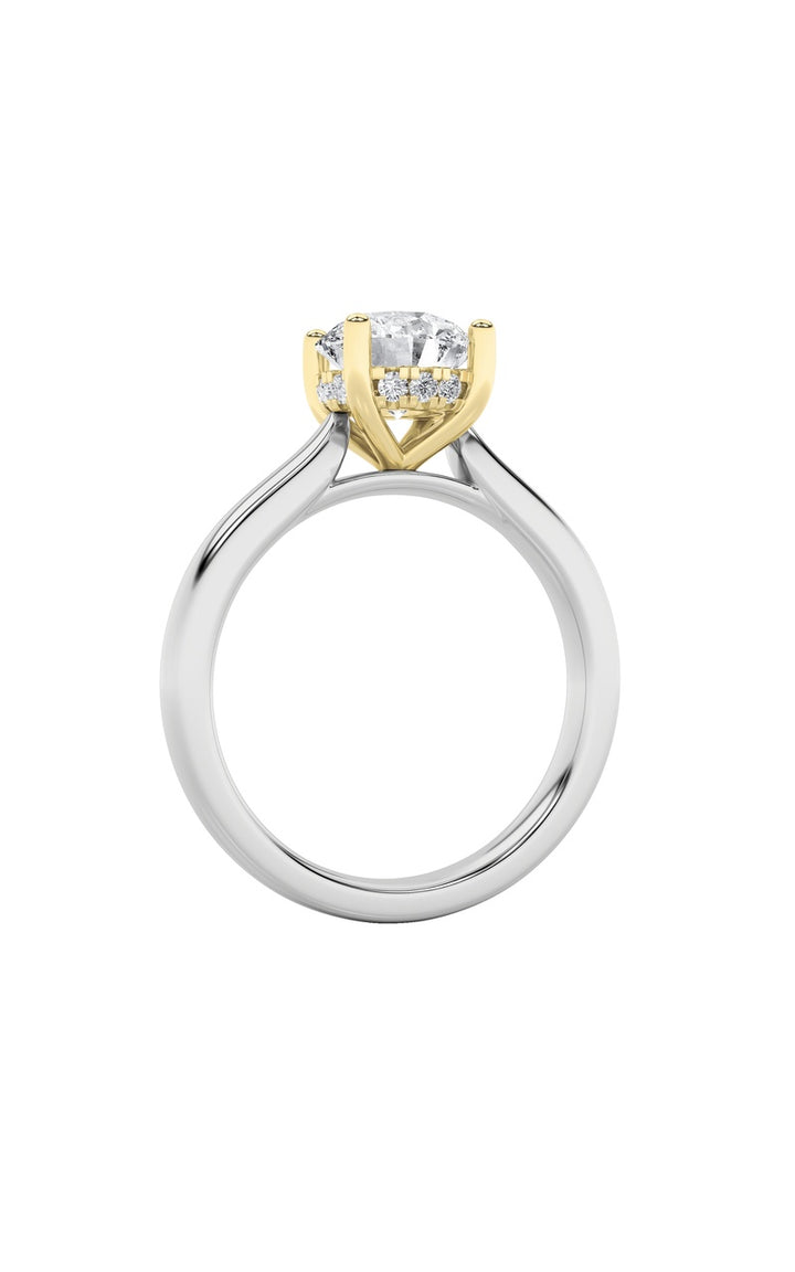 3Cttw Round Shaped Lab Grown Diamond (F/VS) Hidden Halo Cathedral Shank Engagement Ring in 14K Gold
