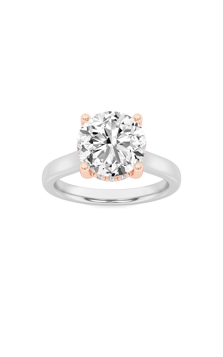 3Cttw Round Shaped Lab Grown Diamond (F/VS) Hidden Halo Cathedral Shank Engagement Ring in 14K Gold