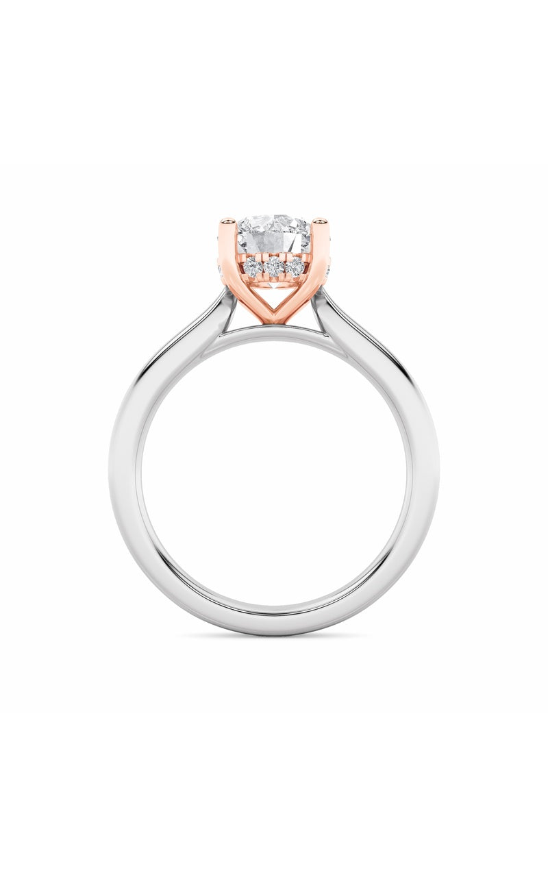 3Cttw Round Shaped Lab Grown Diamond (F/VS) Hidden Halo Cathedral Shank Engagement Ring in 14K Gold