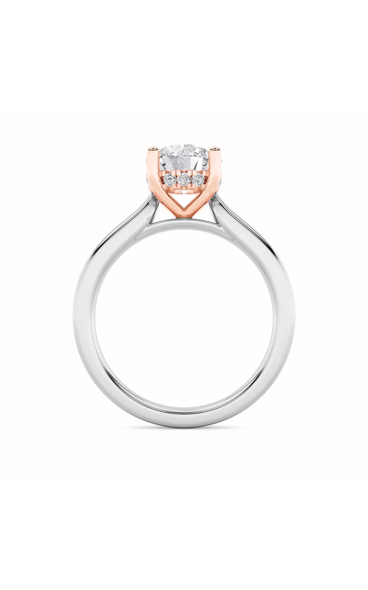 3Cttw Round Shaped Lab Grown Diamond (F/VS) Hidden Halo Cathedral Shank Engagement Ring in 14K Gold