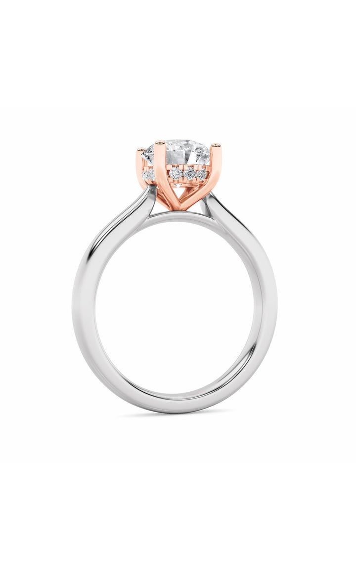 3Cttw Round Shaped Lab Grown Diamond (F/VS) Hidden Halo Cathedral Shank Engagement Ring in 14K Gold