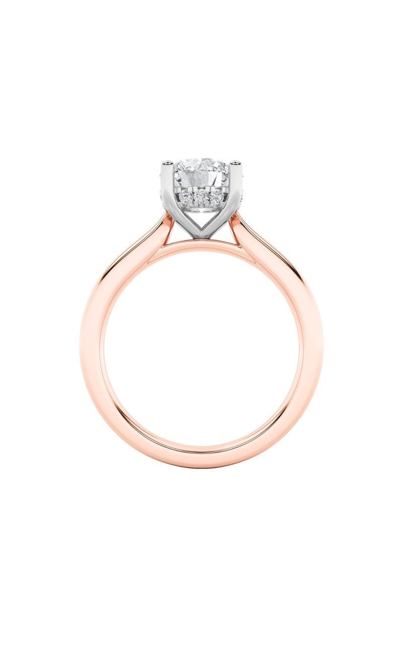 3Cttw Round Shaped Lab Grown Diamond (F/VS) Hidden Halo Cathedral Shank Engagement Ring in 14K Gold