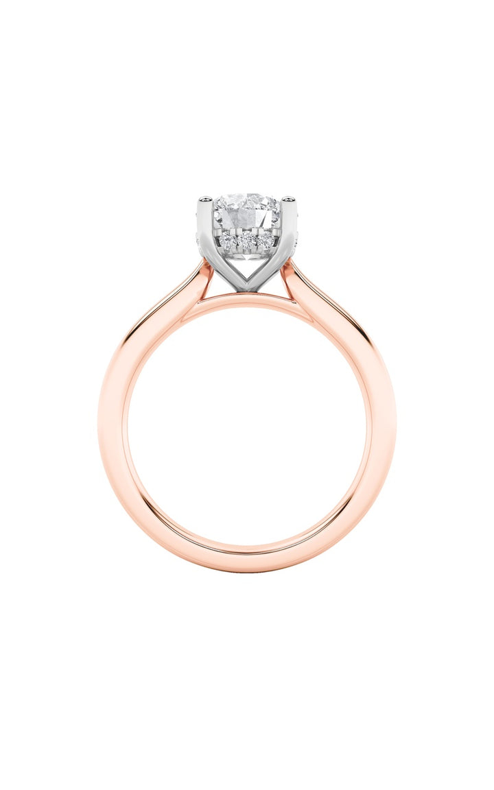 3Cttw Round Shaped Lab Grown Diamond (F/VS) Hidden Halo Cathedral Shank Engagement Ring in 14K Gold