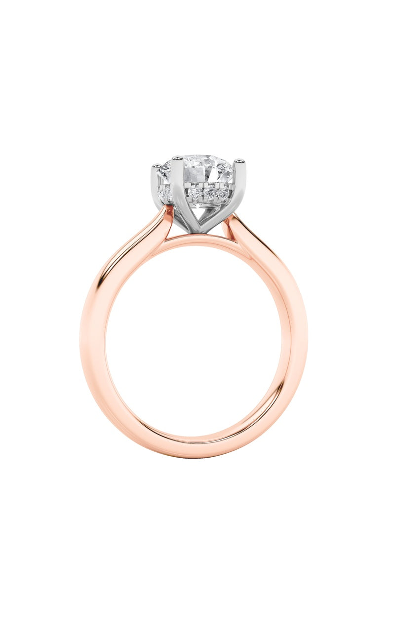 3Cttw Round Shaped Lab Grown Diamond (F/VS) Hidden Halo Cathedral Shank Engagement Ring in 14K Gold
